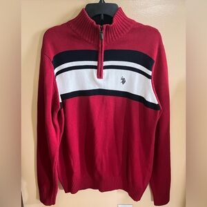 Men's knit sweater U.S. Polo Assn size M red color long sleeve. Half-Zip Sweater